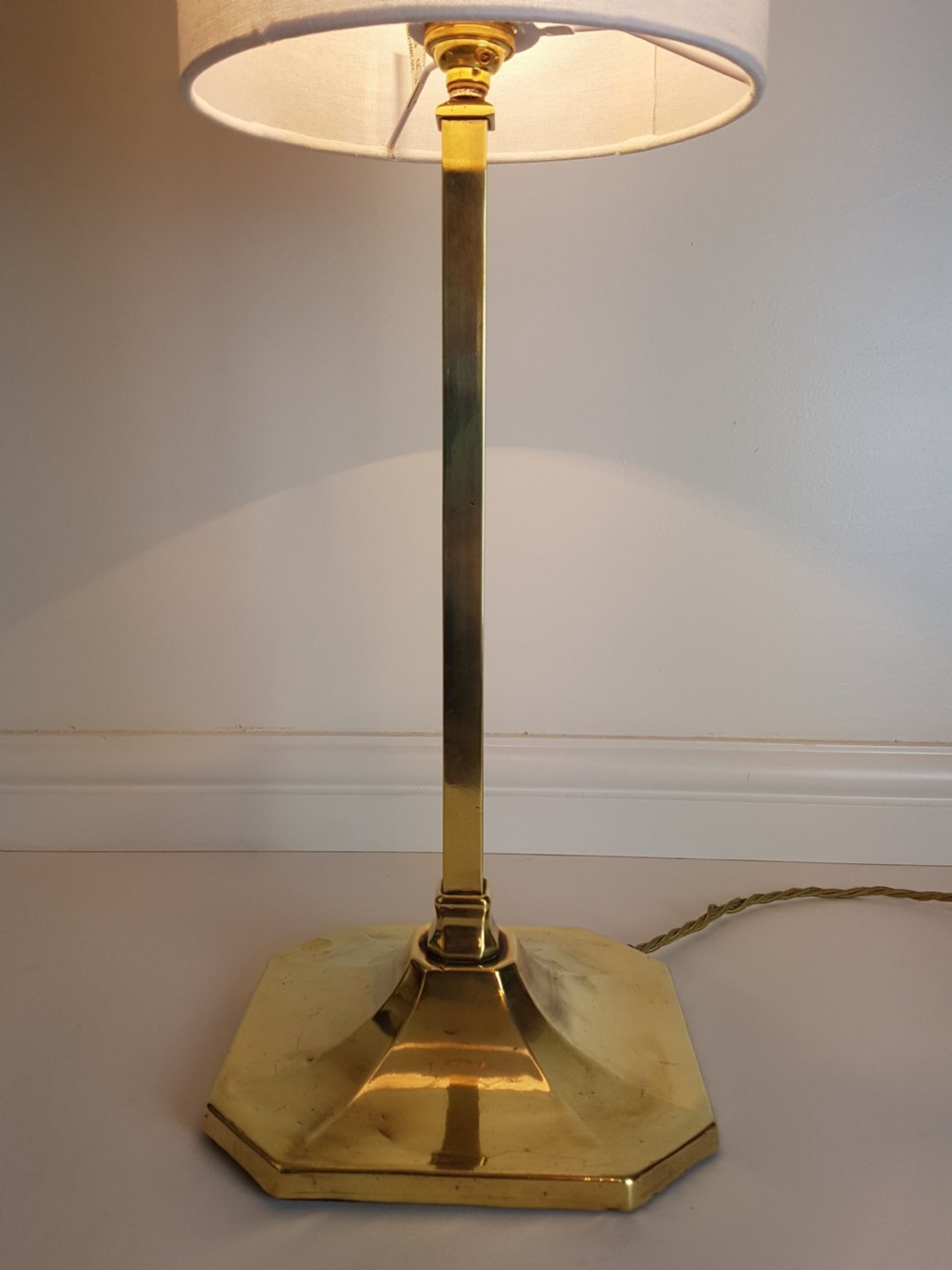 c1920 Stylish French Brass Square Column Table Lamp  View III