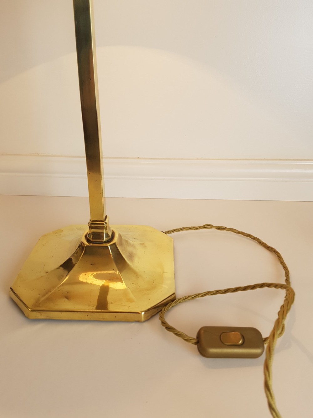 c1920 Stylish French Brass Square Column Table Lamp  View IV