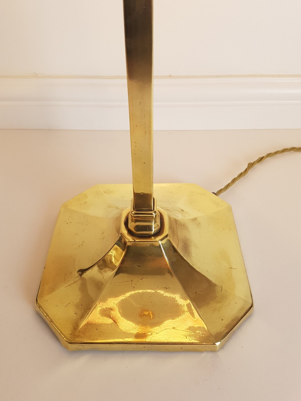 c1920 Stylish French Brass Square Column Table Lamp  View V