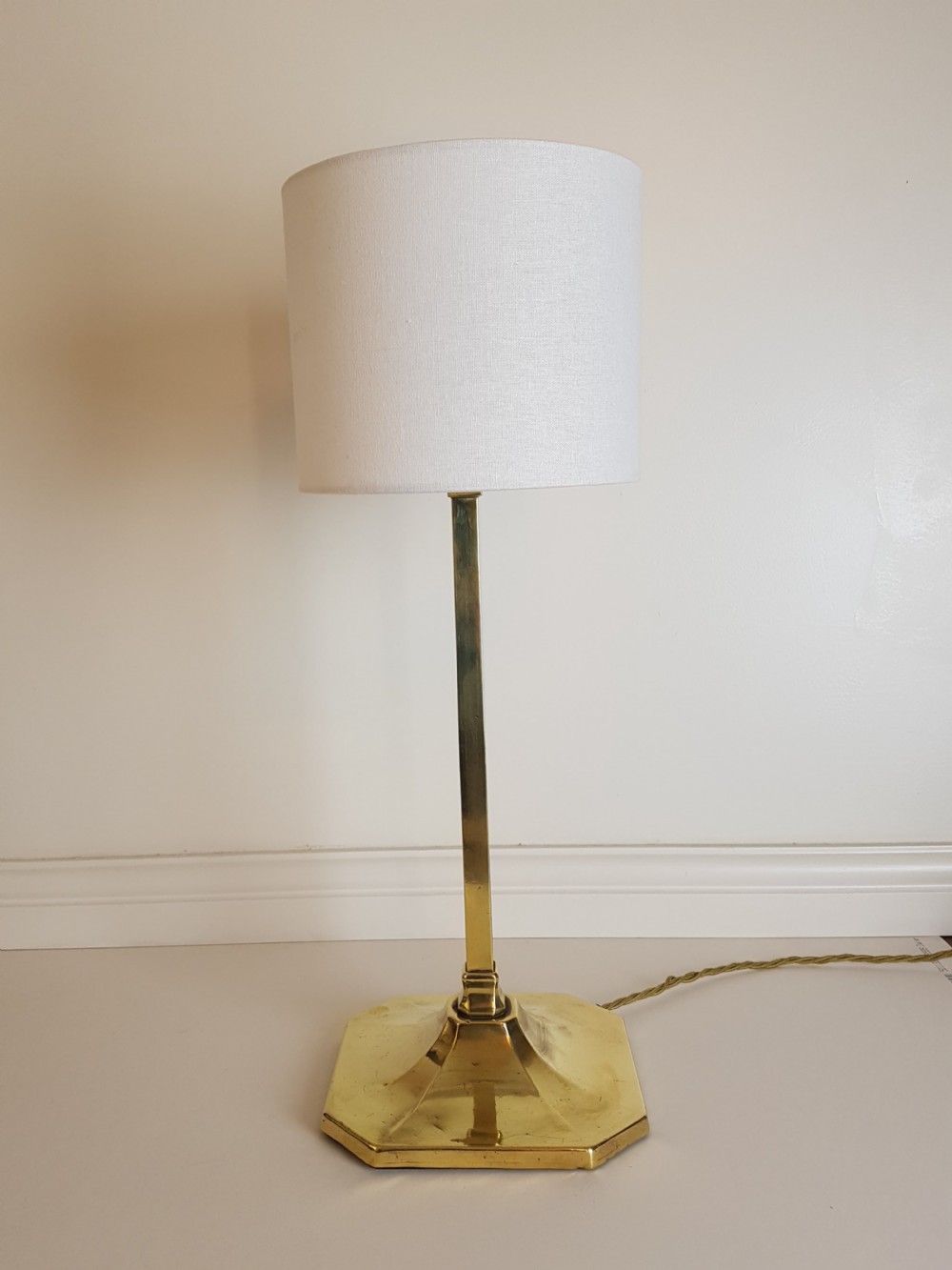 c1920 Stylish French Brass Square Column Table Lamp  View VI