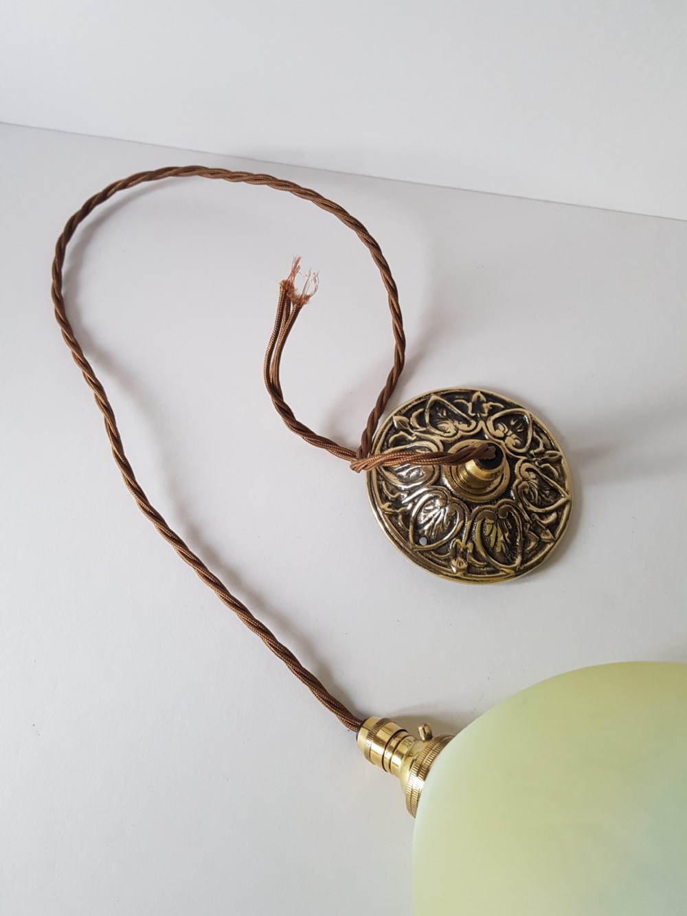 c1920 Vanilla Vaseline Pendant Ceiling Light; Rewired View V