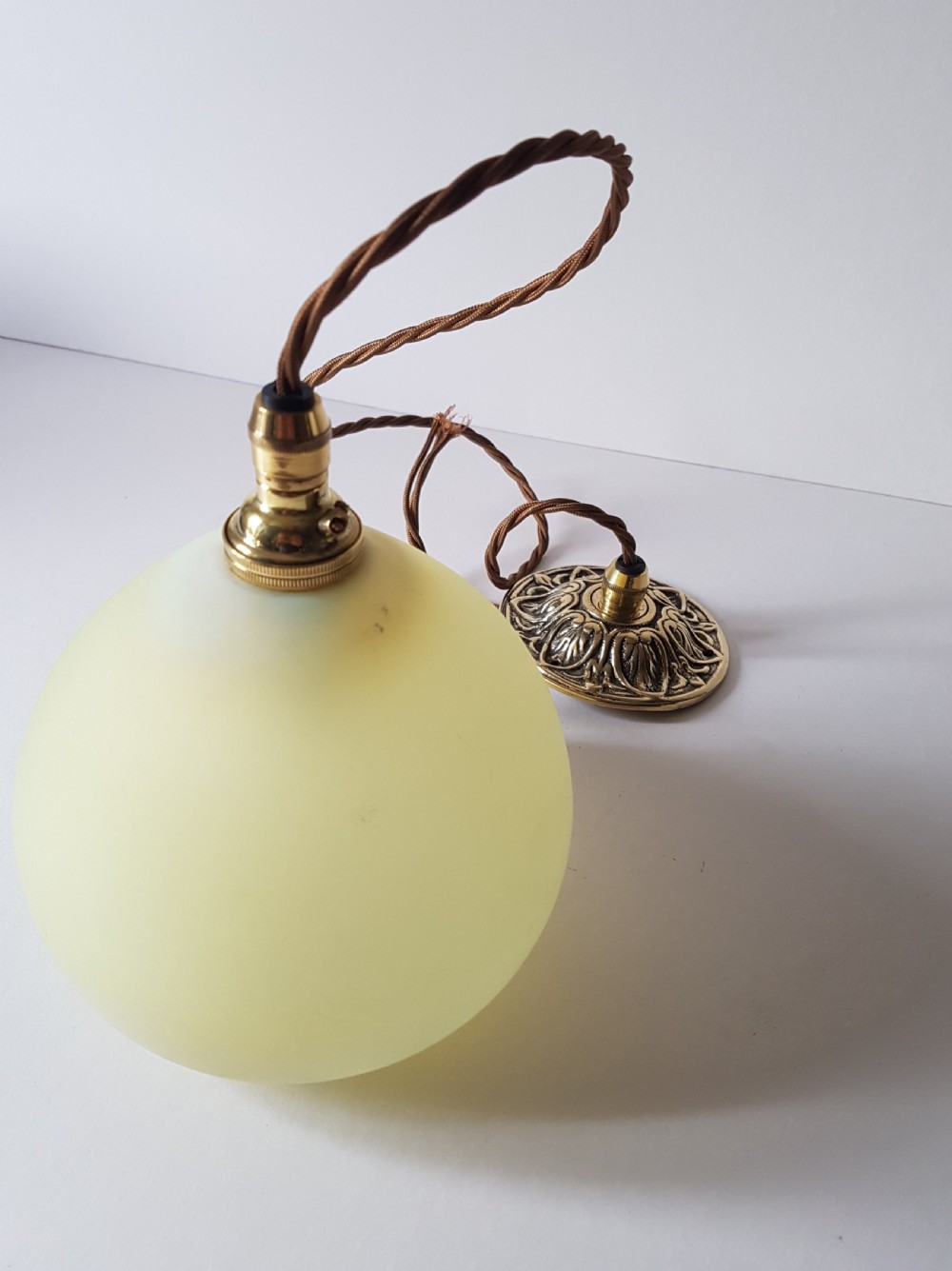 c1920 Vanilla Vaseline Pendant Ceiling Light; Rewired View VI