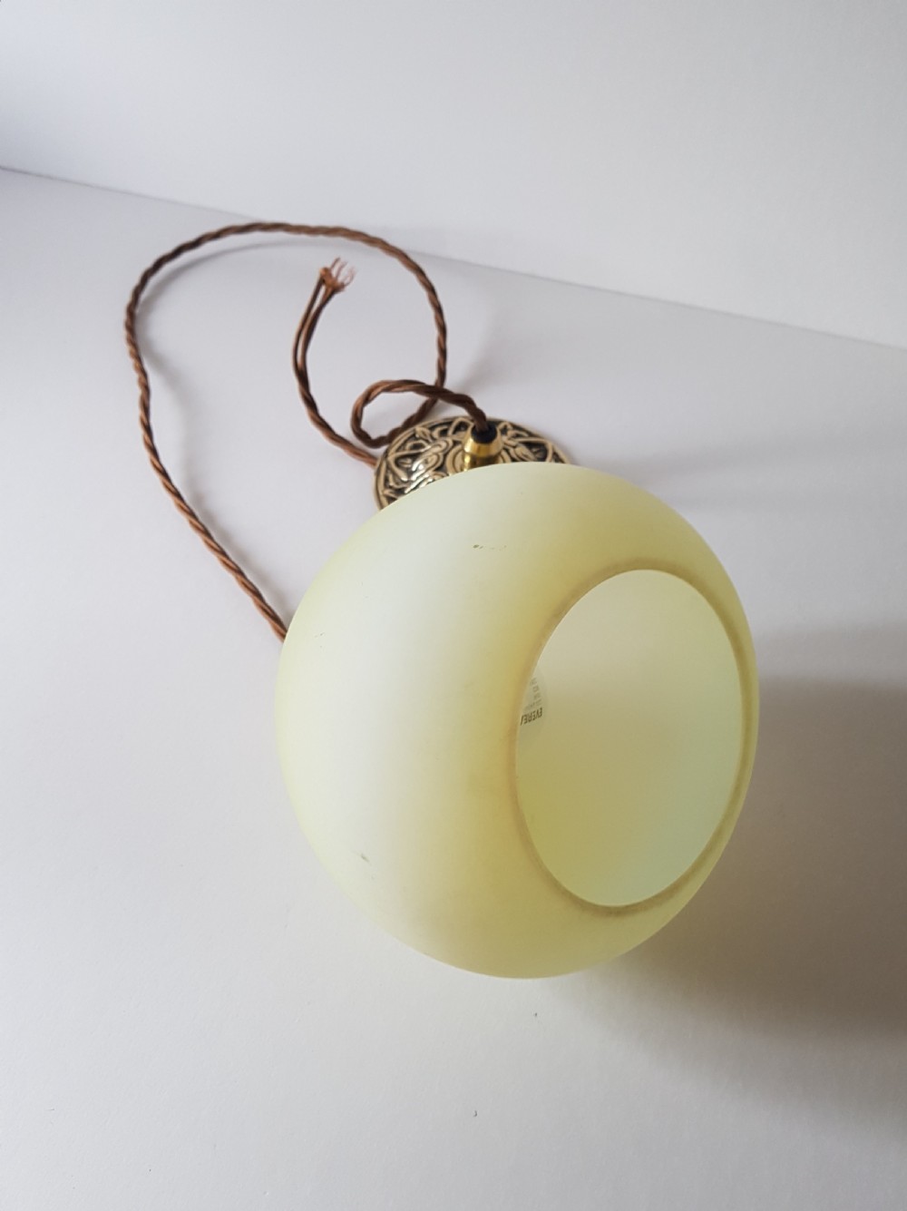 c1920 Vanilla Vaseline Pendant Ceiling Light; Rewired View VII