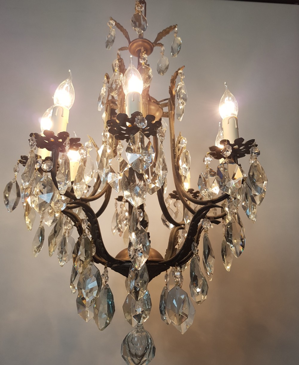 c1910 8 Arm Gilt Brass Birdcage Chandelier; fully rewired and restored View II