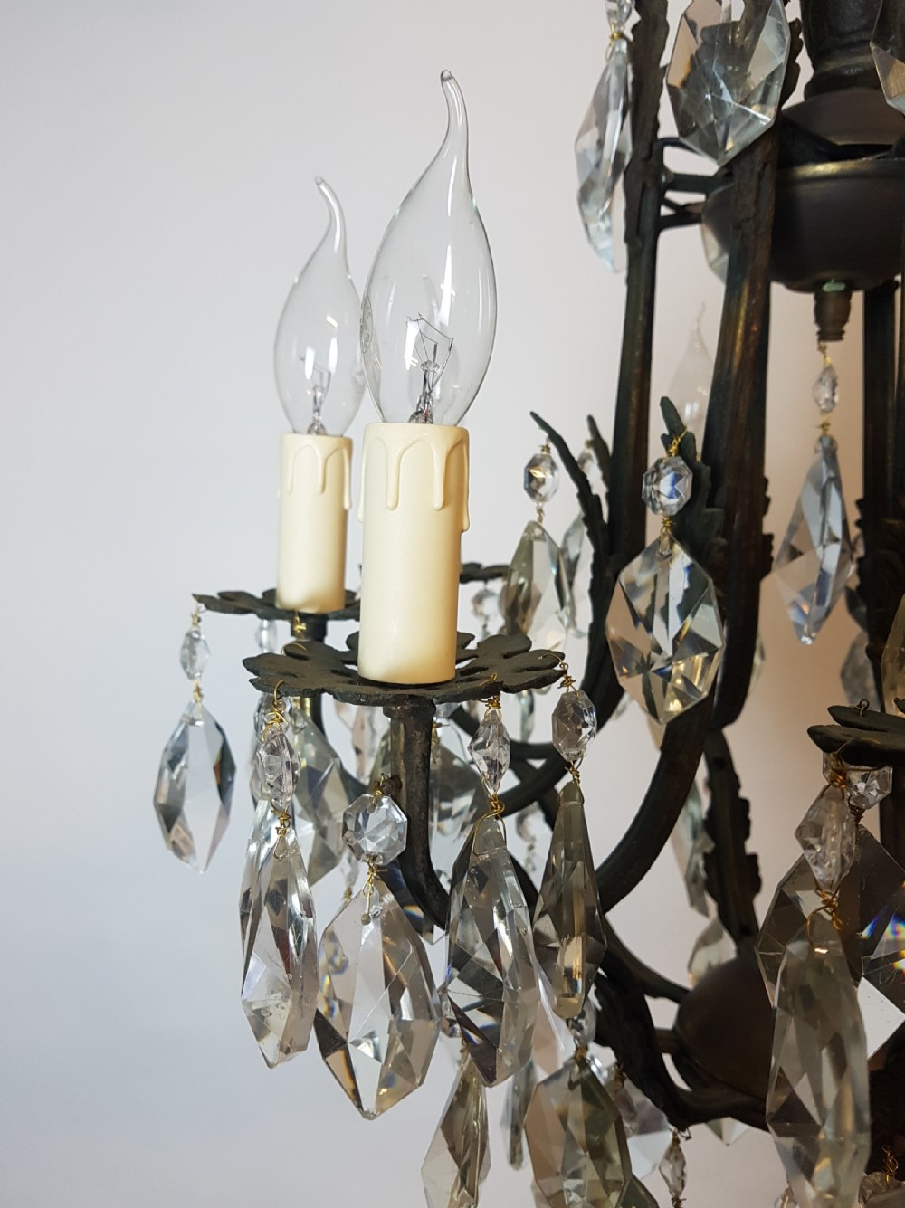 c1910 8 Arm Gilt Brass Birdcage Chandelier; fully rewired and restored View IV