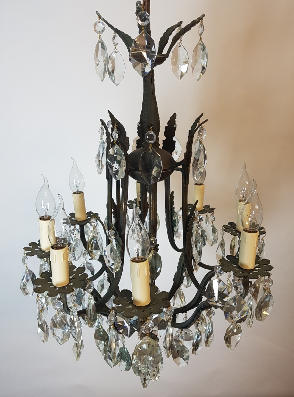 c1910 8 Arm Gilt Brass Birdcage Chandelier; fully rewired and restored View V
