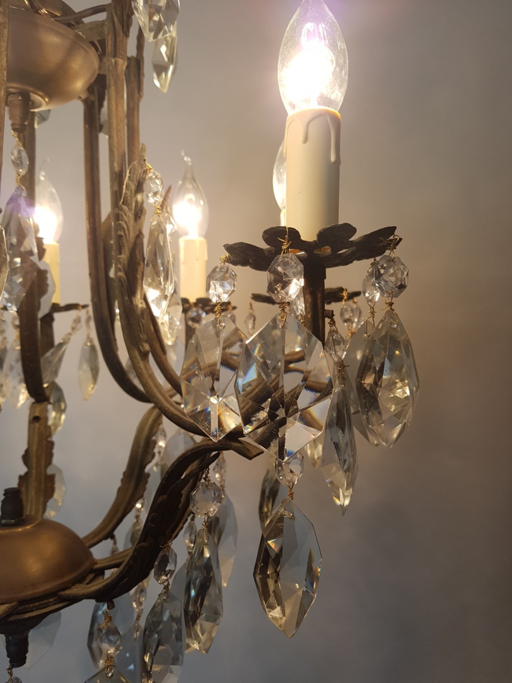 c1910 8 Arm Gilt Brass Birdcage Chandelier; fully rewired and restored View VI