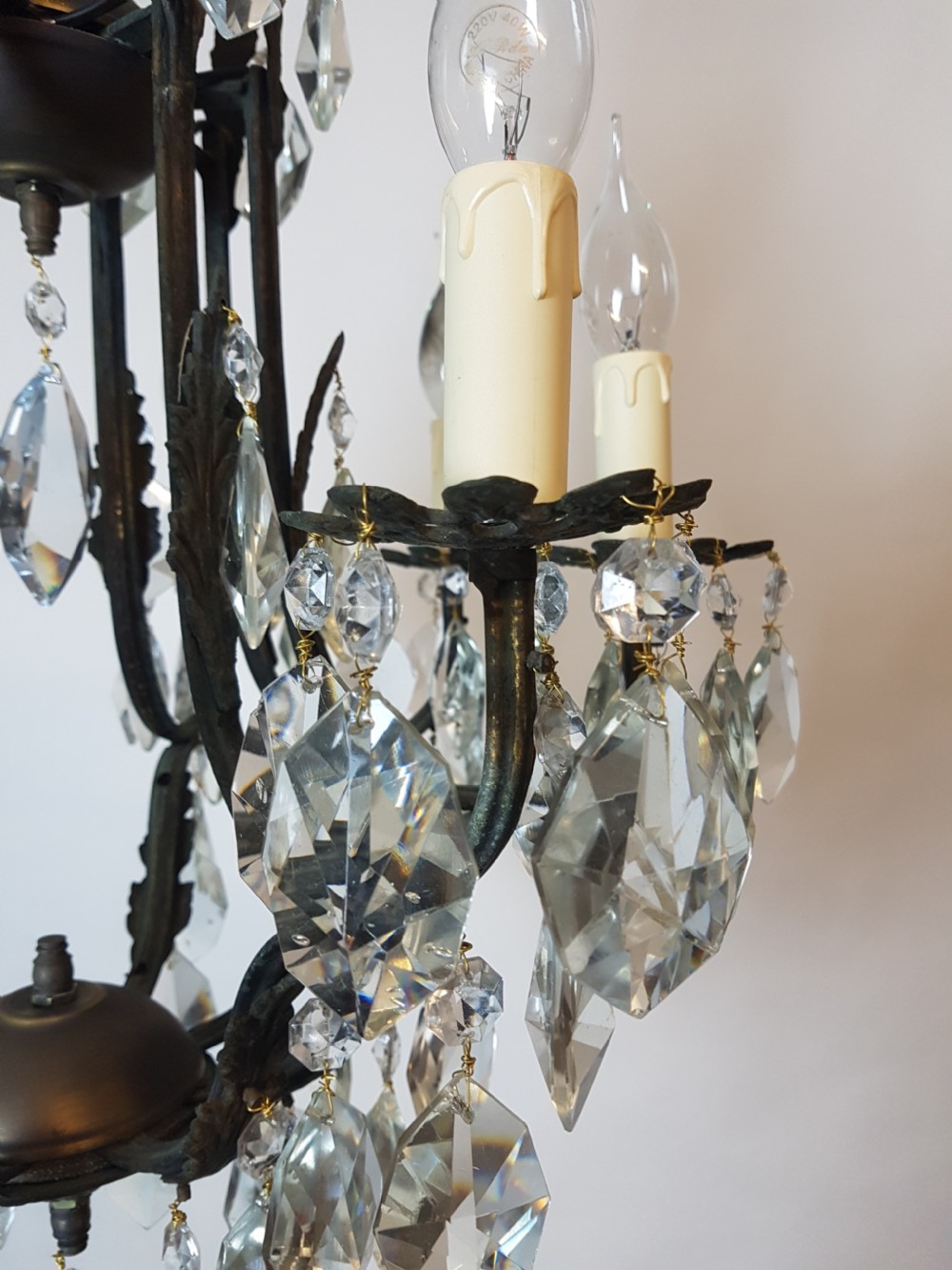 c1910 8 Arm Gilt Brass Birdcage Chandelier; fully rewired and restored View VIII