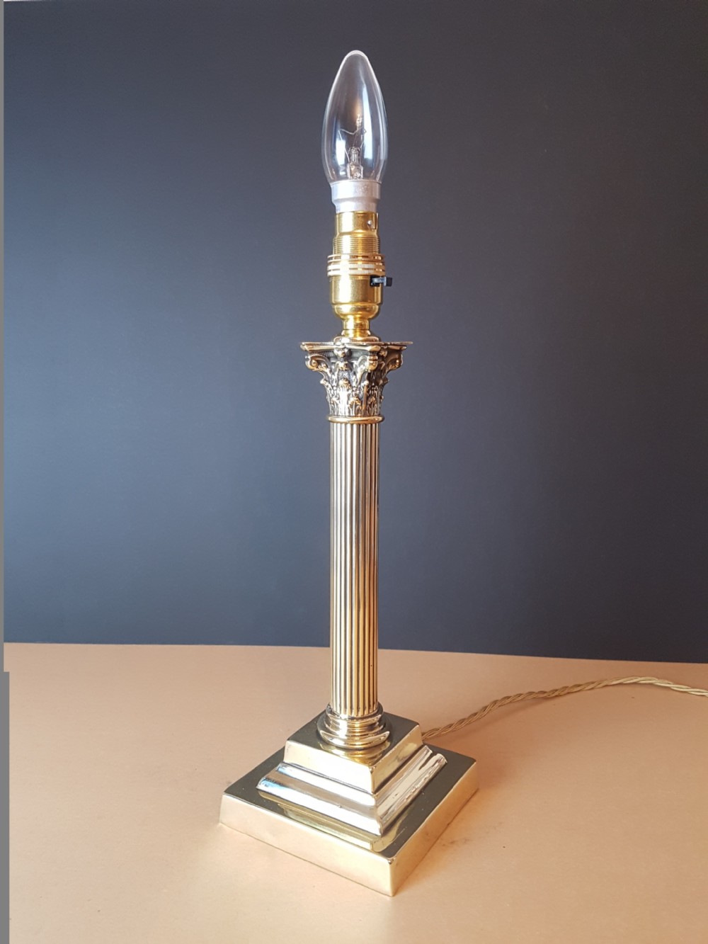 c1920 Brass Corinthian Column Table Lamp; Rewired and PAT tested