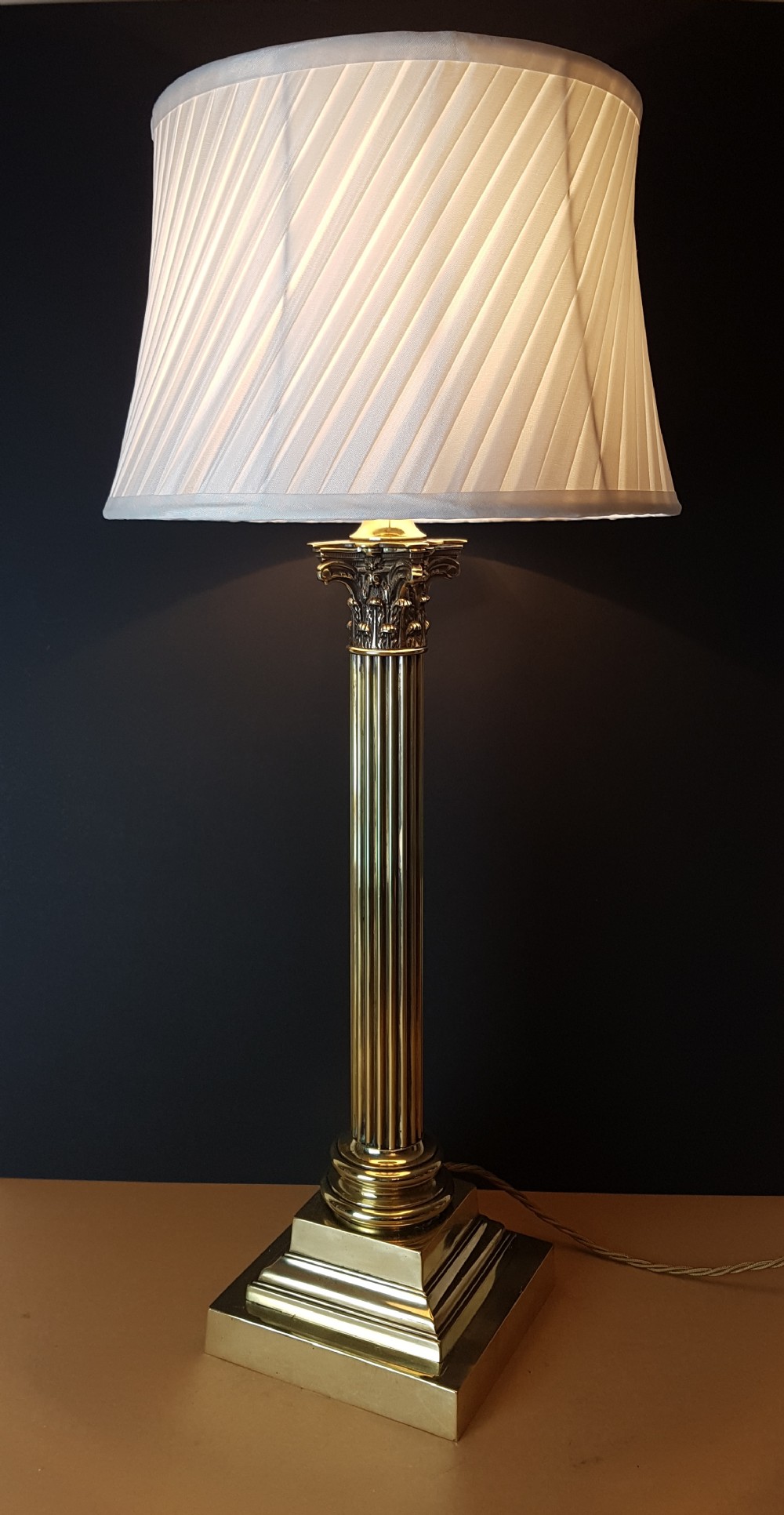 c1910 Very Large Brass Corinthian Column Table Lamp; Rewired and PAT tested