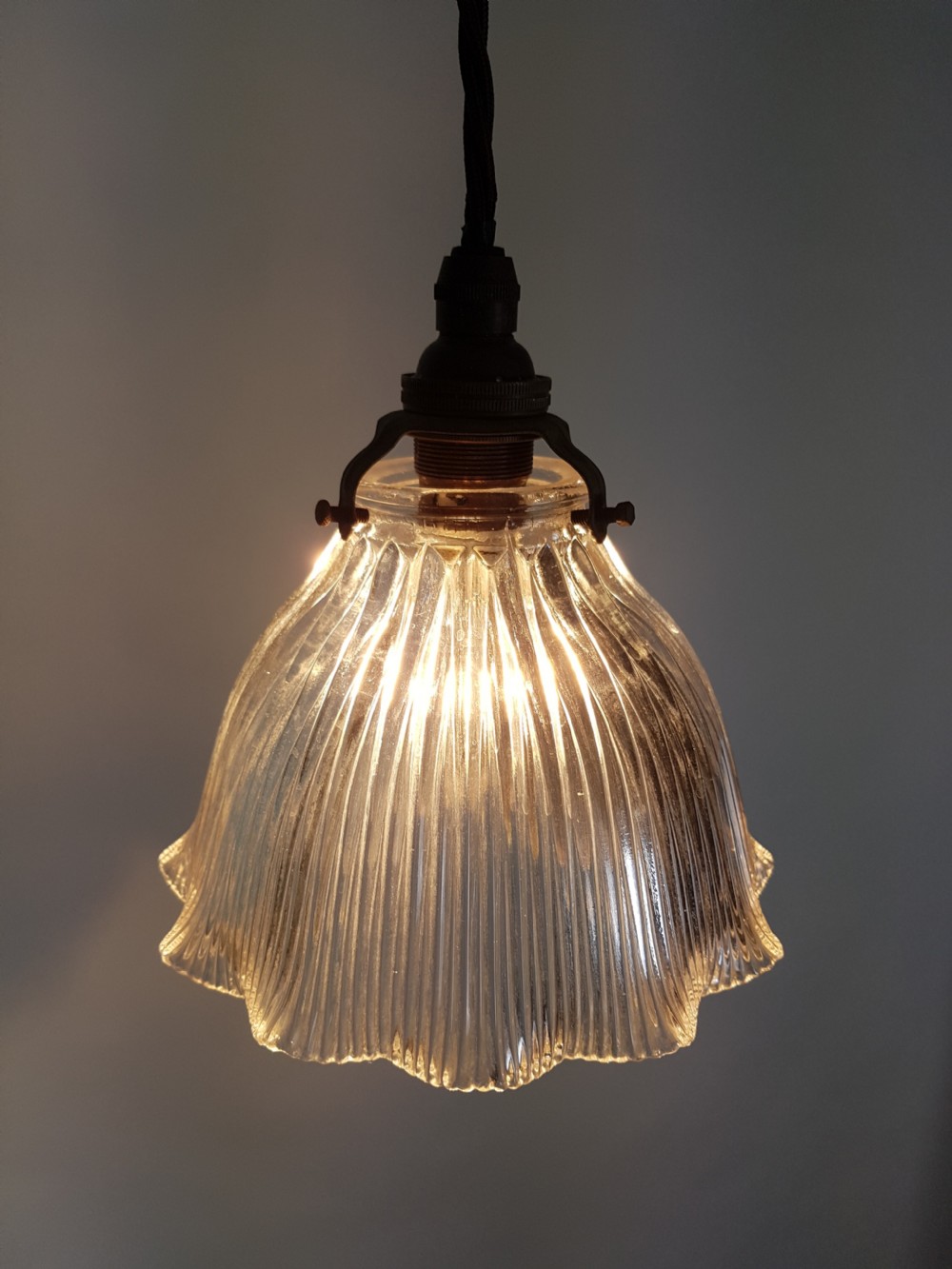 c1910 French Small Holophane Ceiling Light; Rewired  View II