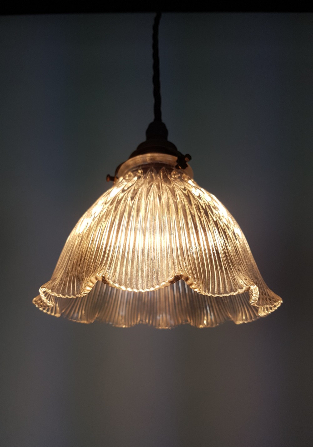 c1910 French Small Holophane Ceiling Light; Rewired  View III