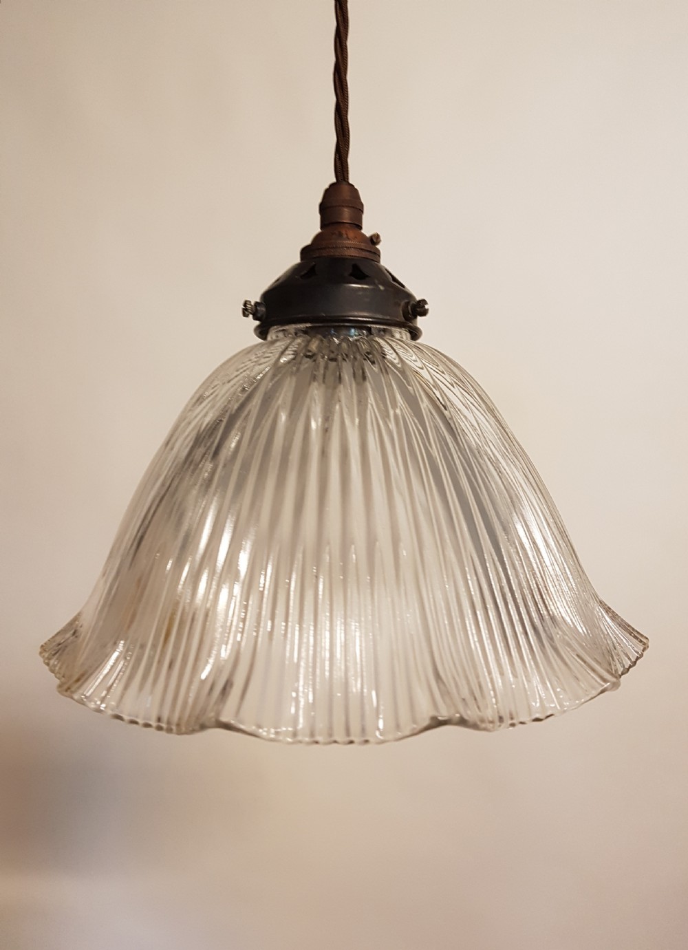 Edwardian Holophane Ceiling Light (No 1 of 4); Distresed Gallery. Rewired