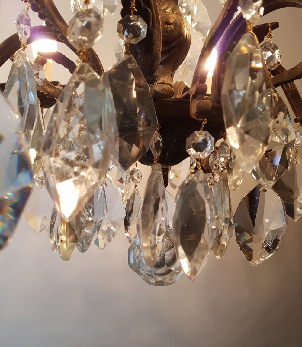 c1910 6 Arm Gilt Brass Crystal Chandelier; Rewired  View III