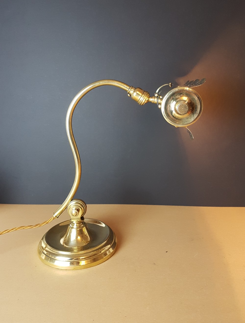 c1910 French Swann Neck Adjustable Piano Desk Lamp; Rewired and PAT tested 