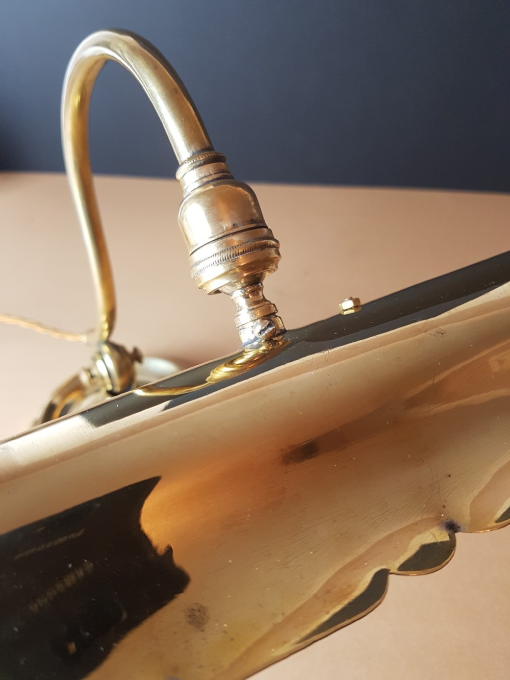 c1910 French Swann Neck Adjustable Piano Desk Lamp; Rewired and PAT tested  View V