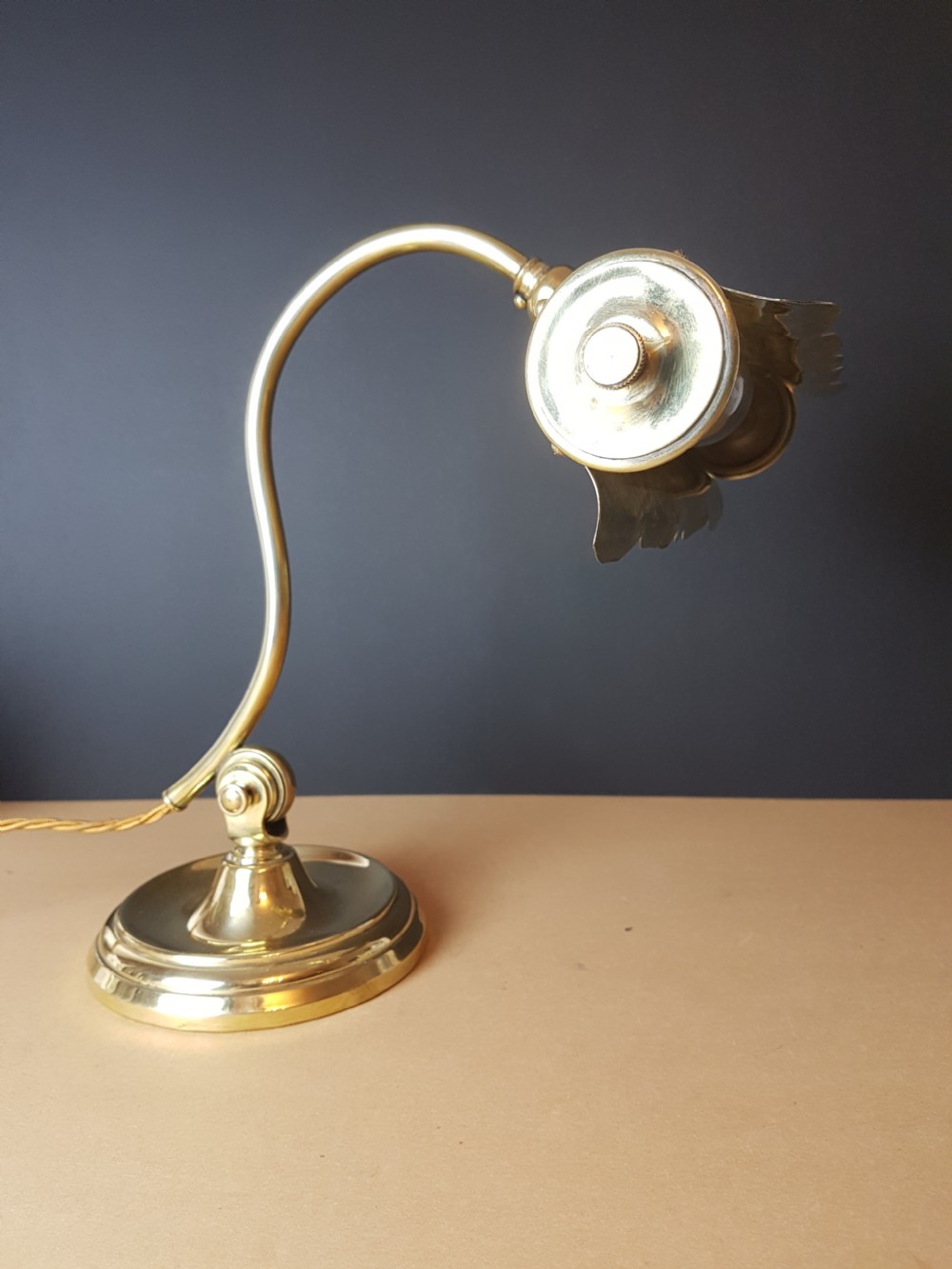 c1910 French Swann Neck Adjustable Piano Desk Lamp; Rewired and PAT tested  View VI