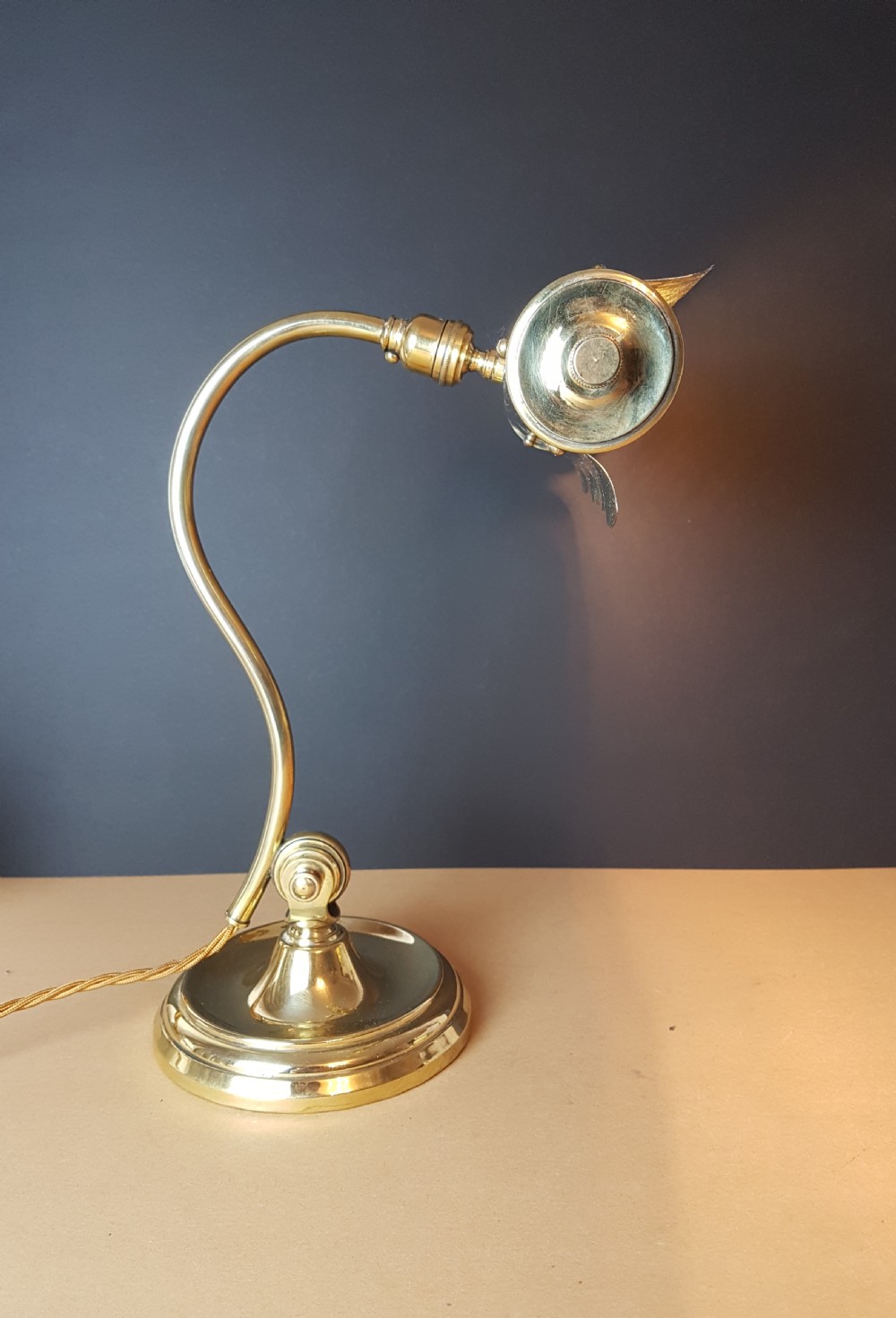 c1910 French Swann Neck Adjustable Piano Desk Lamp; Rewired and PAT tested  View X