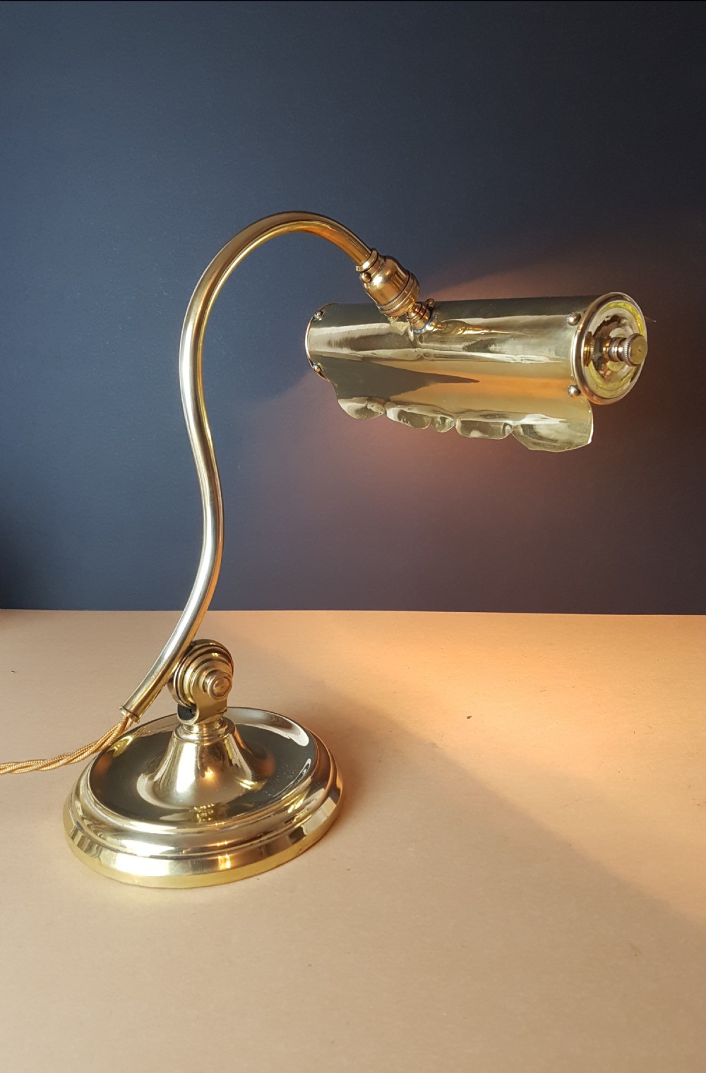 c1910 French Swann Neck Adjustable Piano Desk Lamp; Rewired and PAT tested  View XII