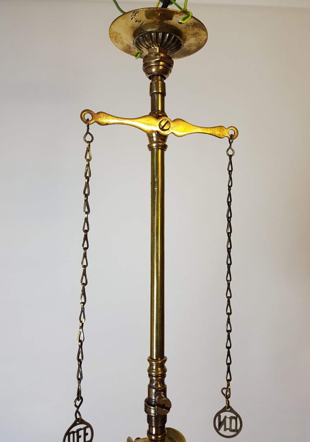 Victorian Brass Gas Pole Ceiling Light with Cut Glass Shade; Rewired  View III