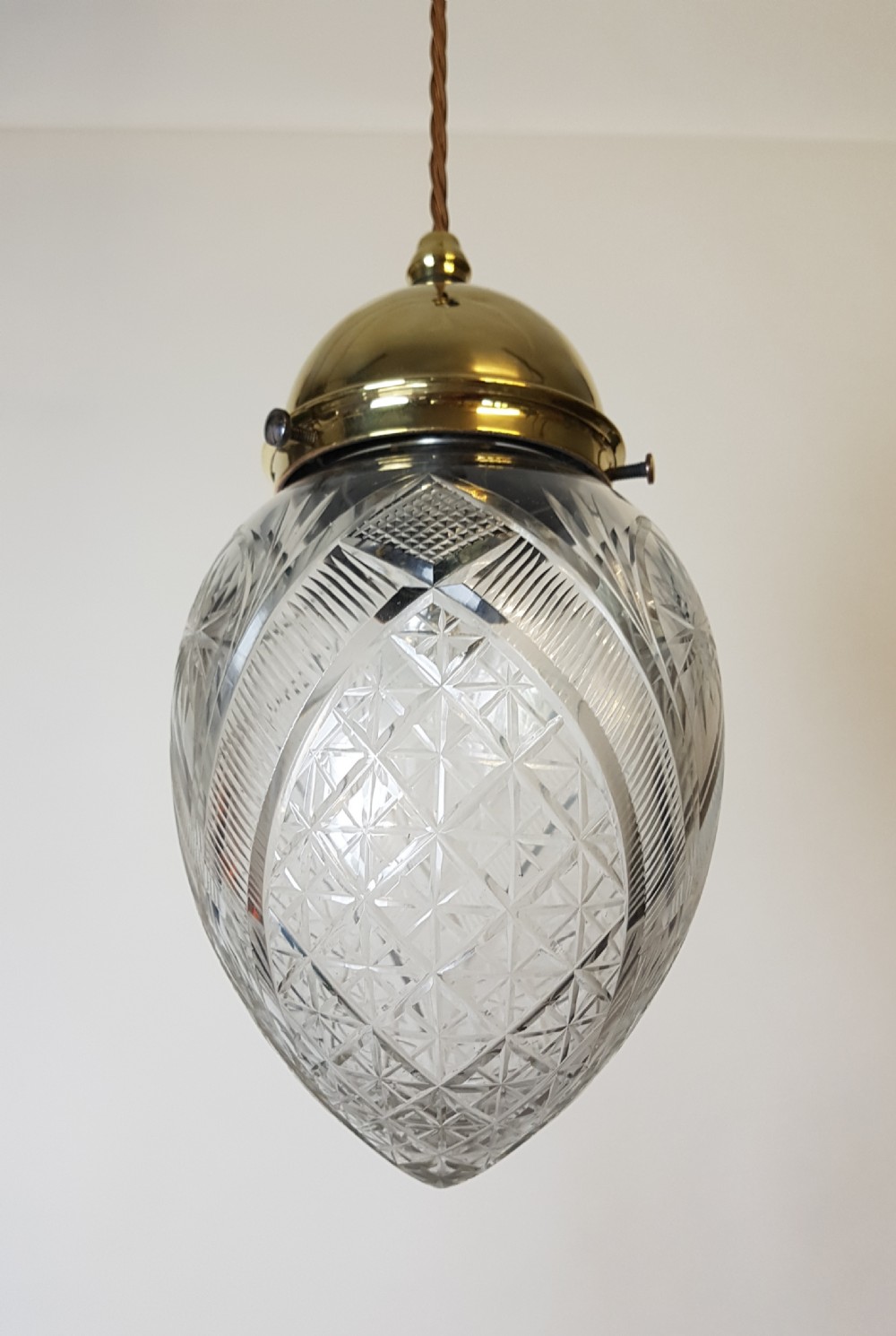 Edwardian Large Cut Crystal Ceiling Light with Original Brass Gallery; Rewired  View II