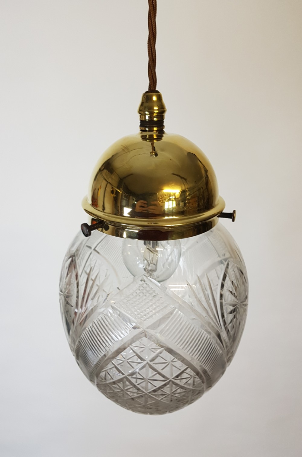 Edwardian Large Cut Crystal Ceiling Light with Original Brass Gallery; Rewired  View IV