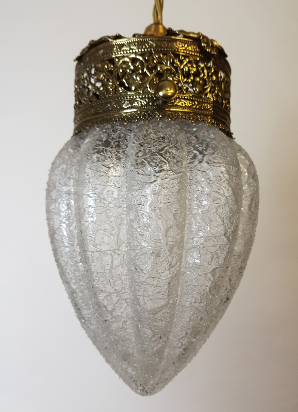 Early Victorian Frosted Glass Ceiling Light with Decorated Brass Gallery; Rewired View V