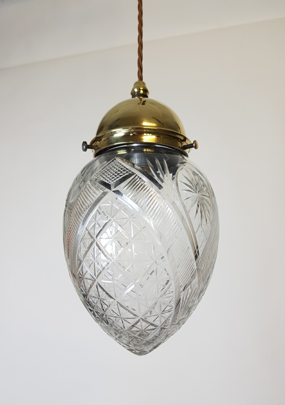 Edwardian Large Cut Crystal Ceiling Light with Original Brass Gallery; Rewired 