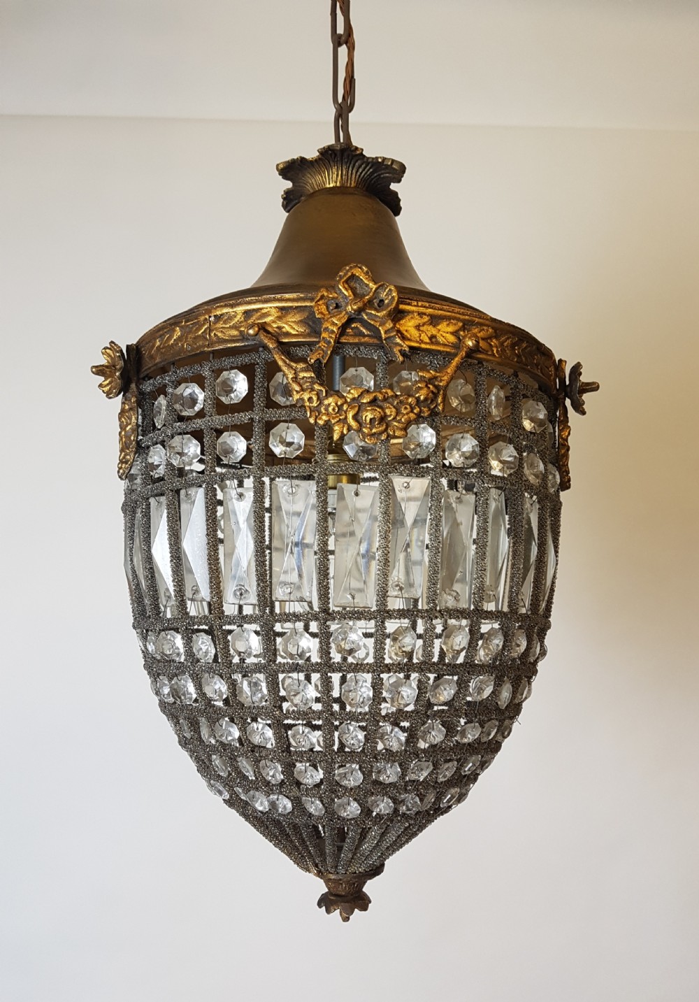 1920s Continental Glass Beaded Hall Lantern; Rewired