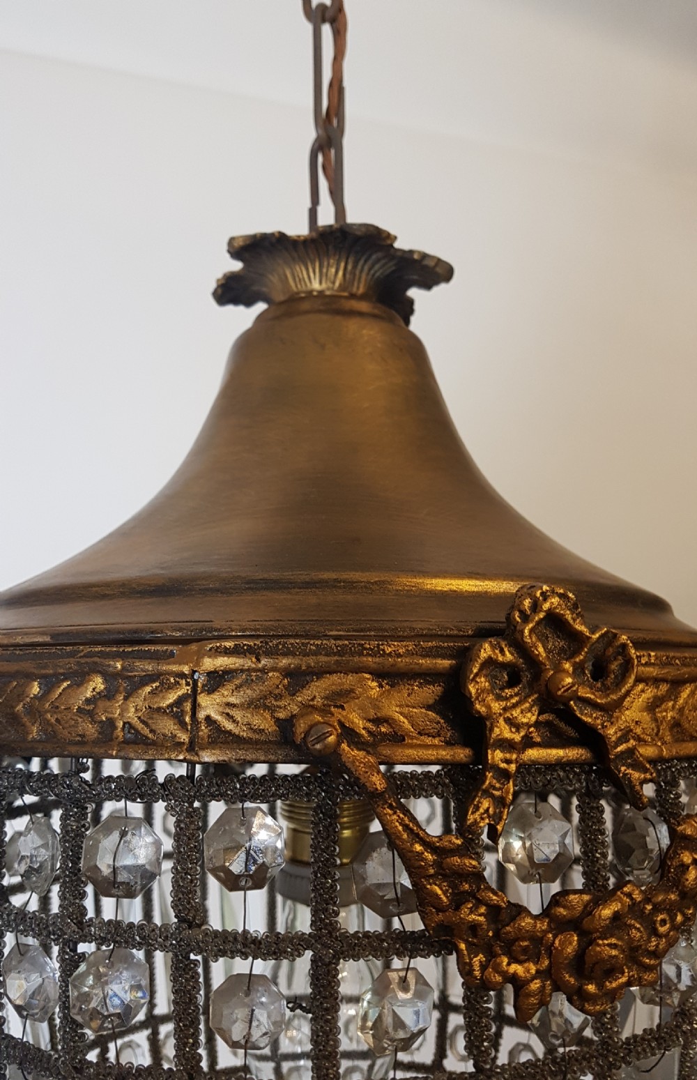 1920s Continental Glass Beaded Hall Lantern; Rewired View II
