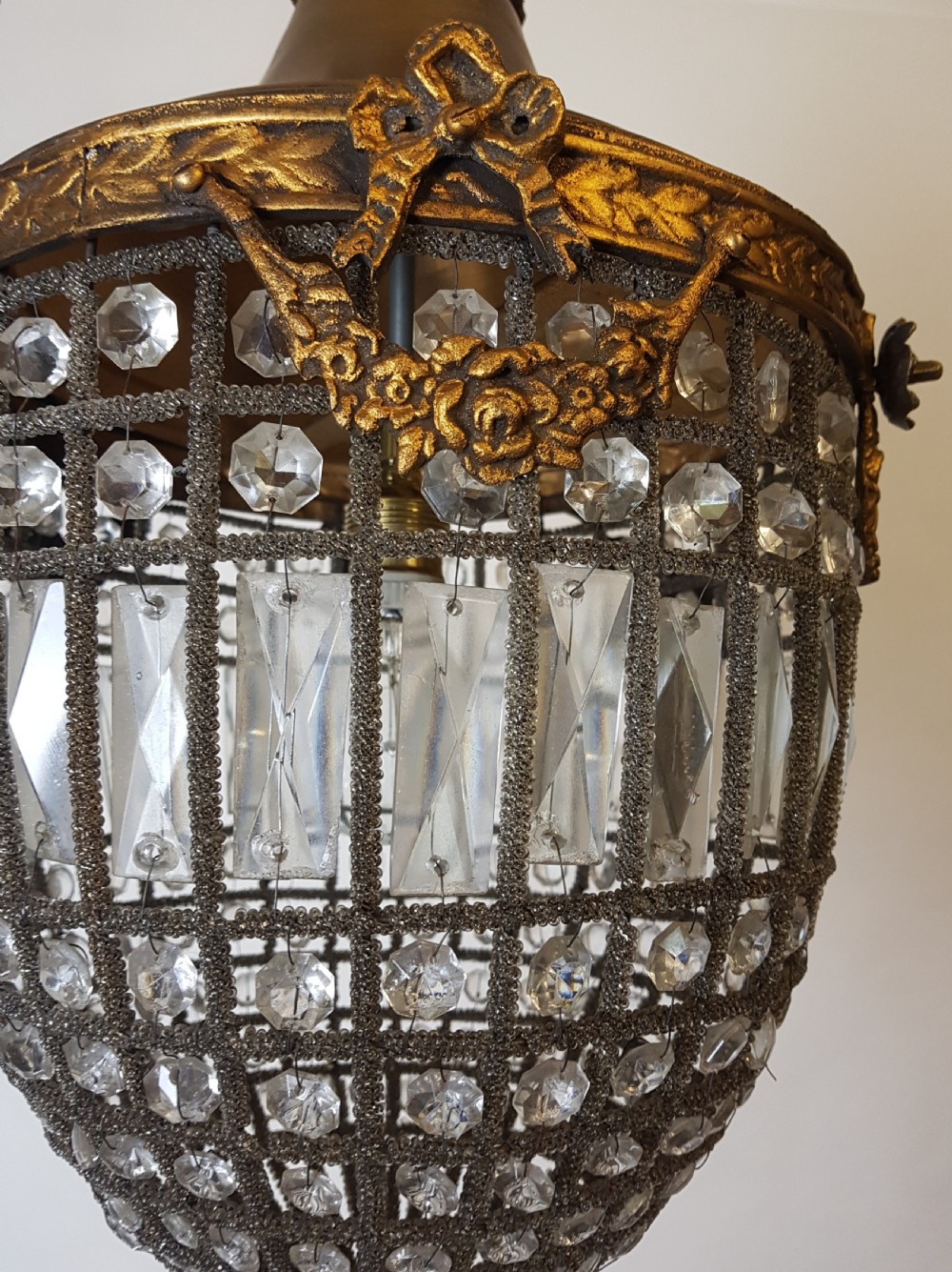 1920s Continental Glass Beaded Hall Lantern; Rewired View III
