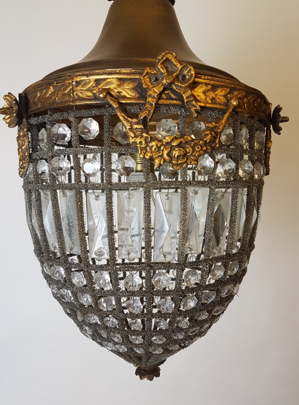 1920s Continental Glass Beaded Hall Lantern; Rewired View V