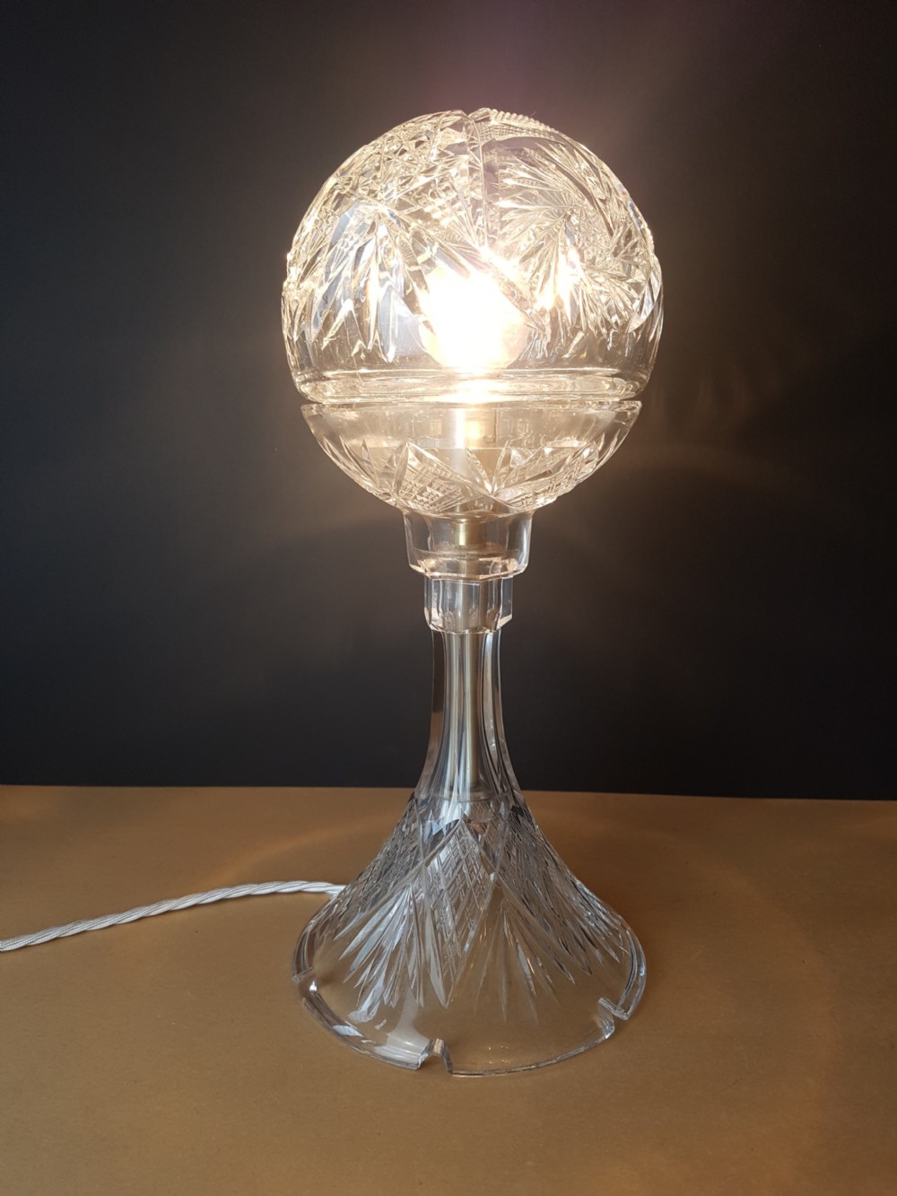 1920's Cut Crystal Mushroom Table Lamp; Rewired and PAT tested  View II
