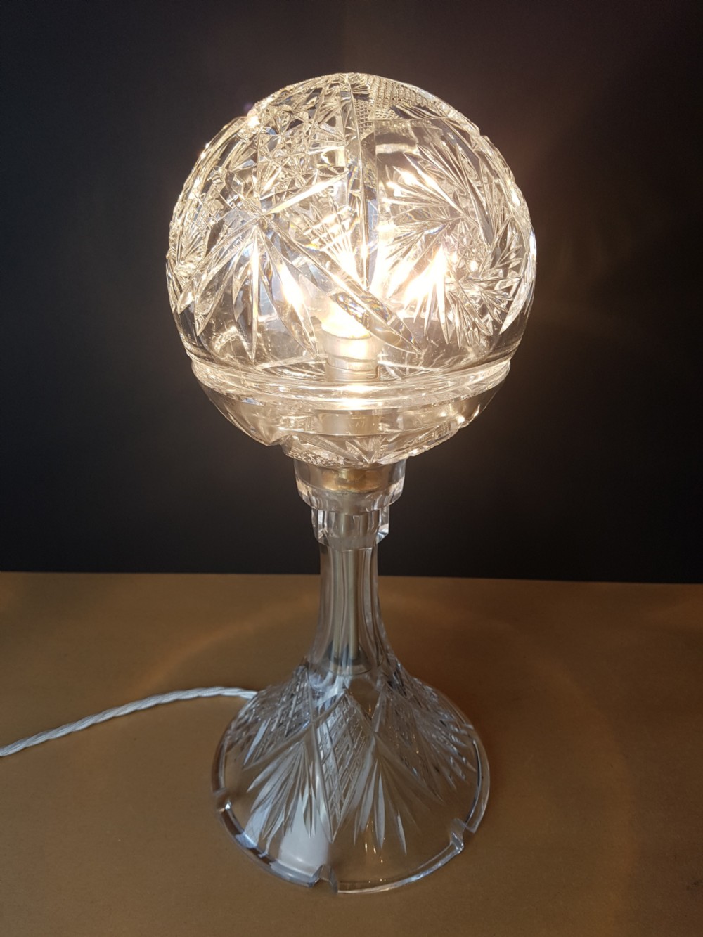 1920's Cut Crystal Mushroom Table Lamp; Rewired and PAT tested  View III