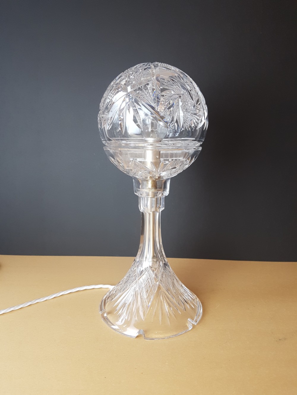 1920's Cut Crystal Mushroom Table Lamp; Rewired and PAT tested  View V