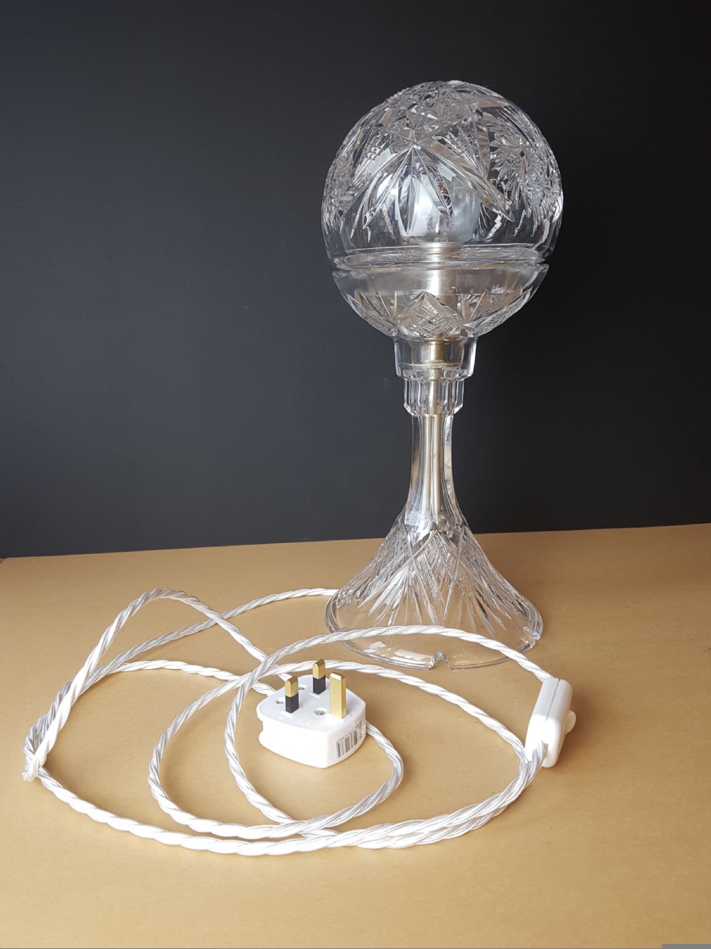 1920's Cut Crystal Mushroom Table Lamp; Rewired and PAT tested  View VI