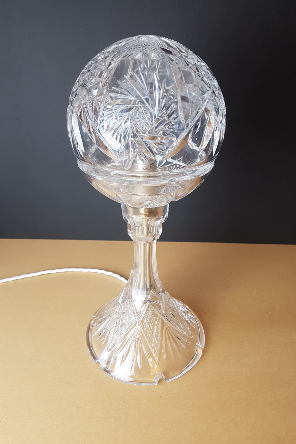 1920's Cut Crystal Mushroom Table Lamp; Rewired and PAT tested  View VII