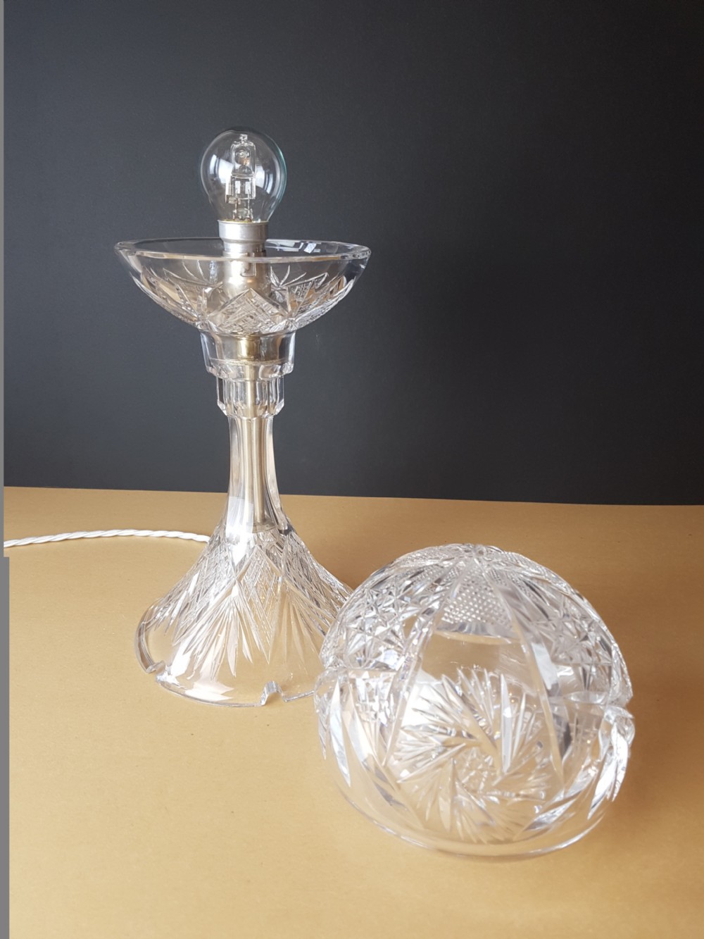 1920's Cut Crystal Mushroom Table Lamp; Rewired and PAT tested  View VIII
