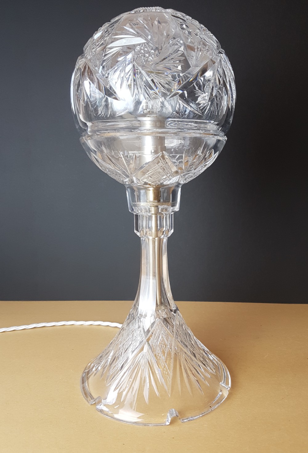 1920's Cut Crystal Mushroom Table Lamp; Rewired and PAT tested  View IX