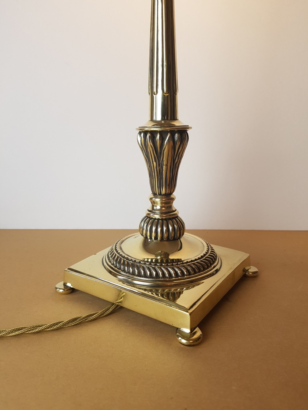 Edwardian Cast Brass Table Lamp; Rewired and PAT tested  View II