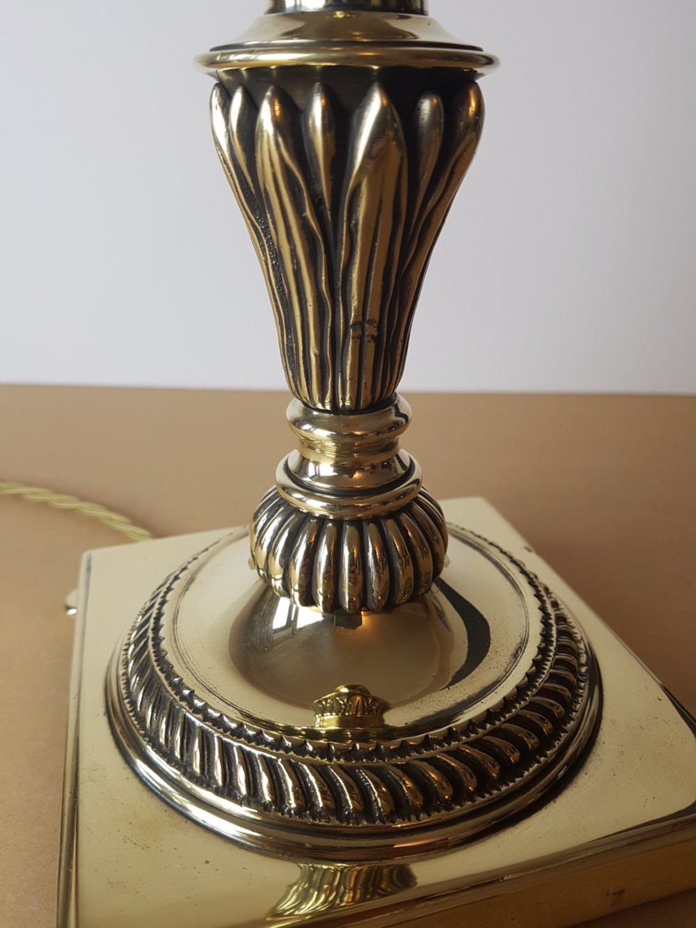 Edwardian Cast Brass Table Lamp; Rewired and PAT tested  View VI