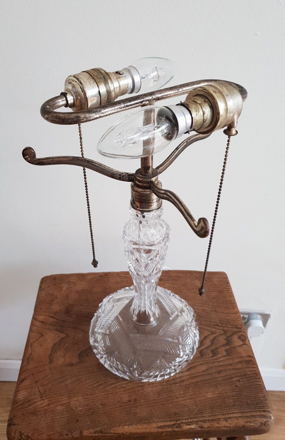 Large c1910 Cut Crystal Mushroom Tiffany Table Lamp with original twin pull switches; rewired and PAT tested View IV