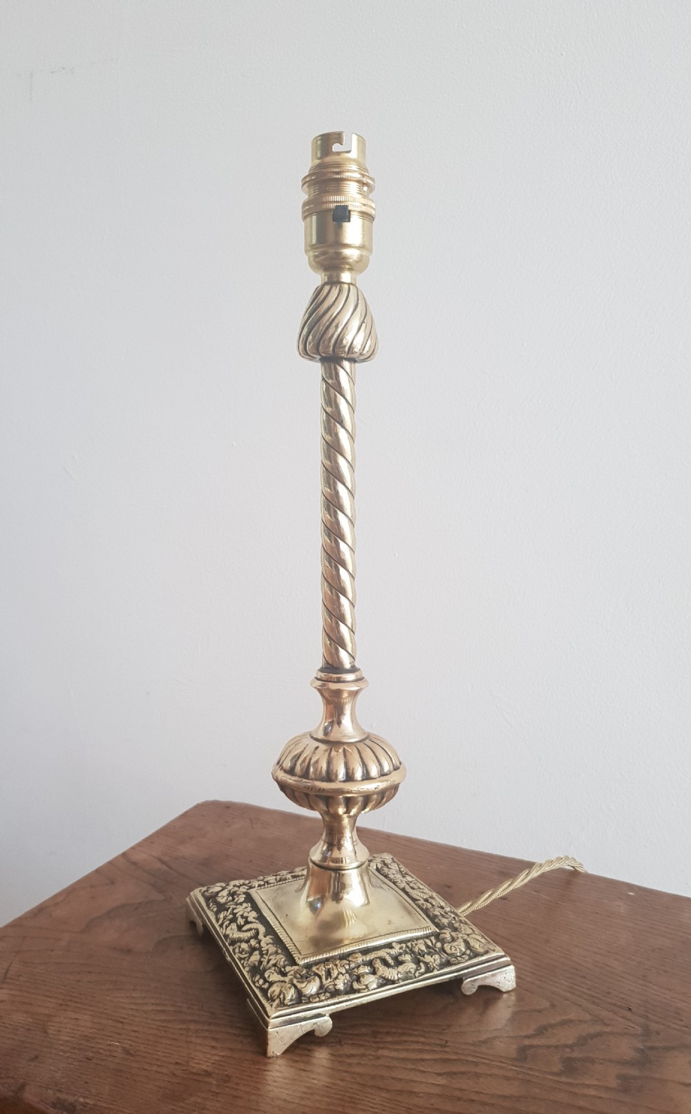 c1900 Decorated Brass Table Lamp; Rewired and PAT tested 