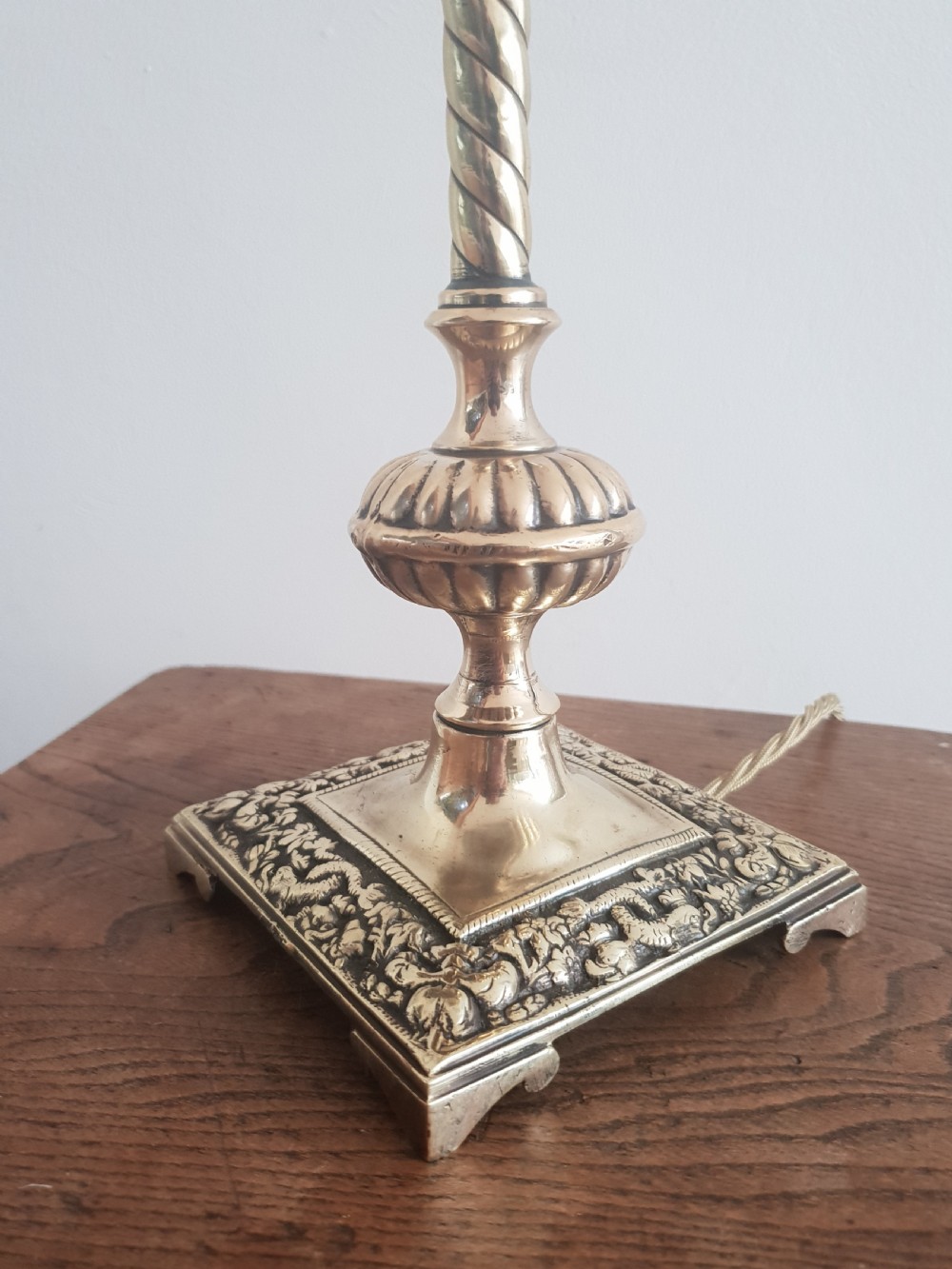 c1900 Decorated Brass Table Lamp; Rewired and PAT tested  View II