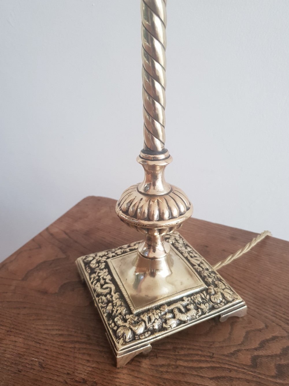 c1900 Decorated Brass Table Lamp; Rewired and PAT tested  View III