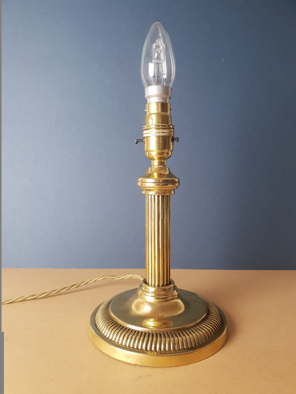 Small Brass Corinthian Column Table Lamp; Rewired and PAT tested  View II