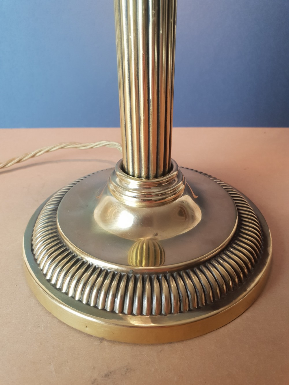 Small Brass Corinthian Column Table Lamp; Rewired and PAT tested  View IV