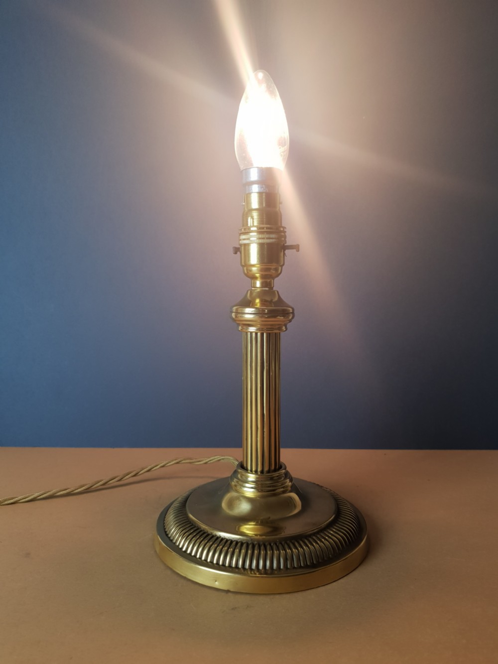 Small Brass Corinthian Column Table Lamp; Rewired and PAT tested  View V