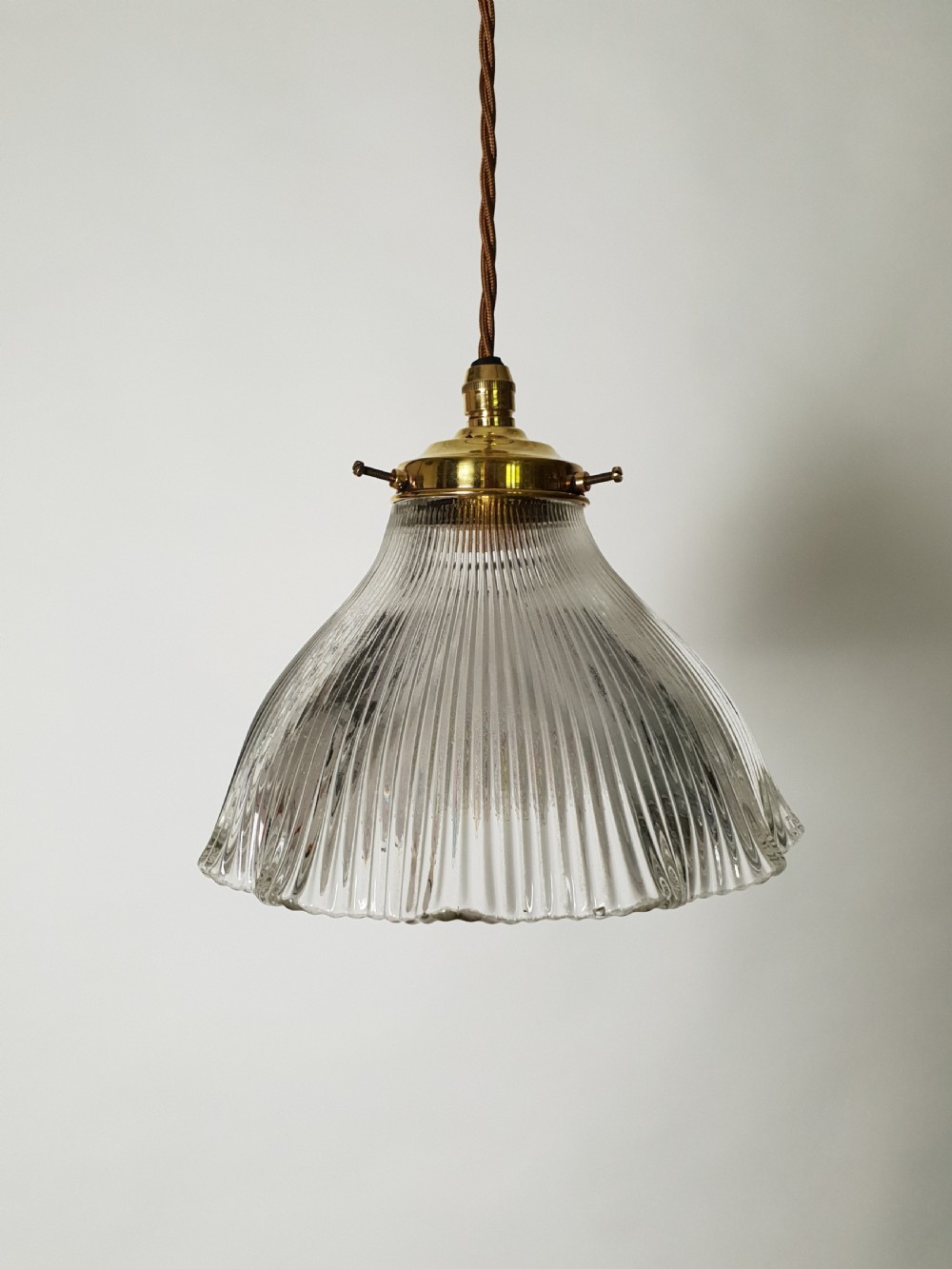 Holophane Ceiling Light with Original Brass Gallery, Rewired 