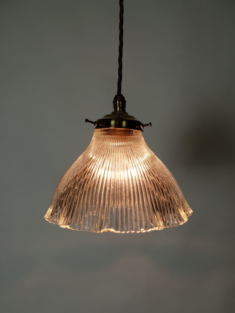 Holophane Ceiling Light with Original Brass Gallery, Rewired  View II